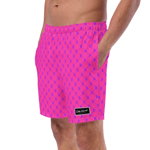 Bitcoin Neon Pink Premium Swim Trunks
