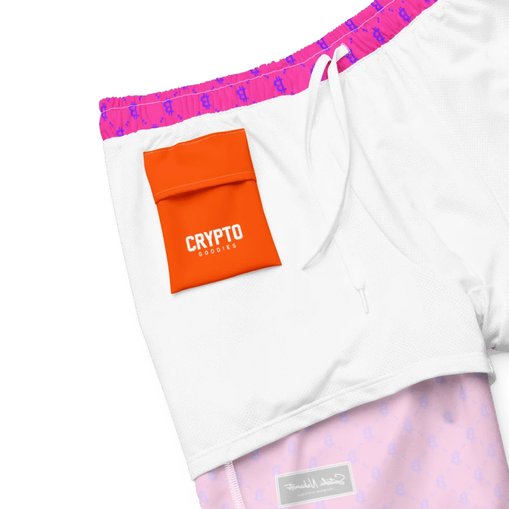 Bitcoin Neon Pink Premium Swim Trunks - Image 5