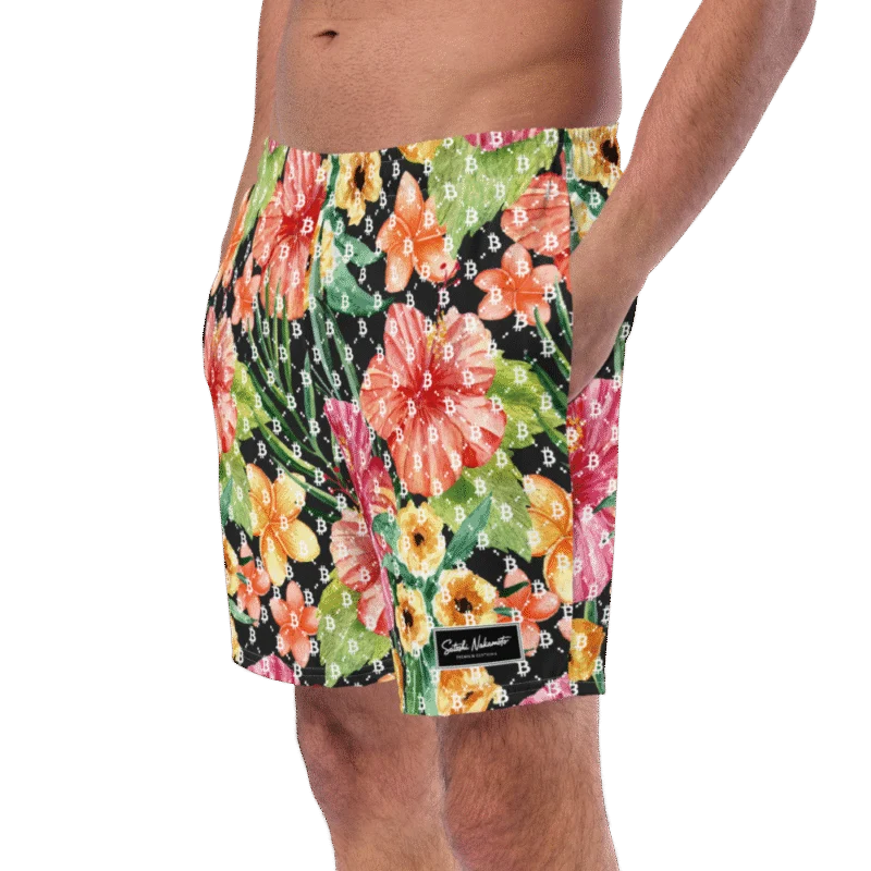 Bitcoin Floral Paradise Premium Swim Trunks