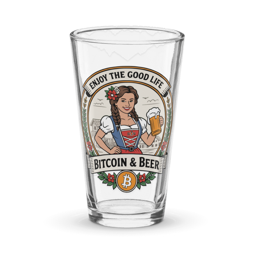 shaker pint glass 16 oz 16 oz front 6868fd5aeb8b4 - Bitcoin & Beer: Enjoy The Good Life Pint Glass