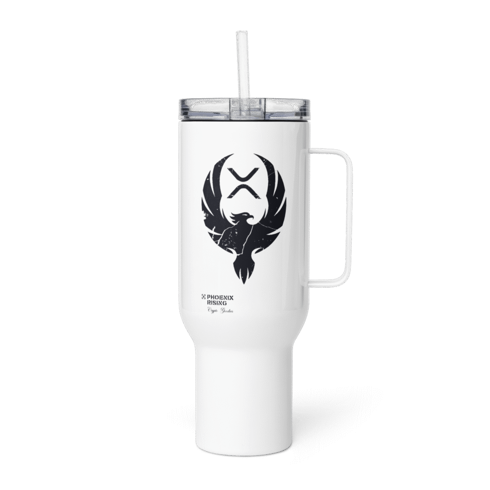 travel mug with a handle white 40 oz left 6888f47a7ed39 - XRP: Phoenix Rising Travel Mug With a Handle