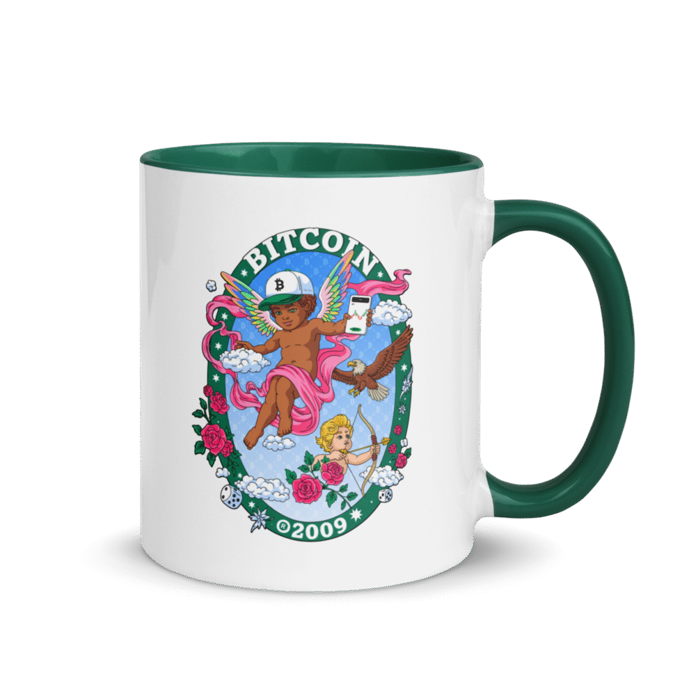 white ceramic mug with color inside dark green 11 oz right 687bd333471c7 - Heavenly Gains Mug