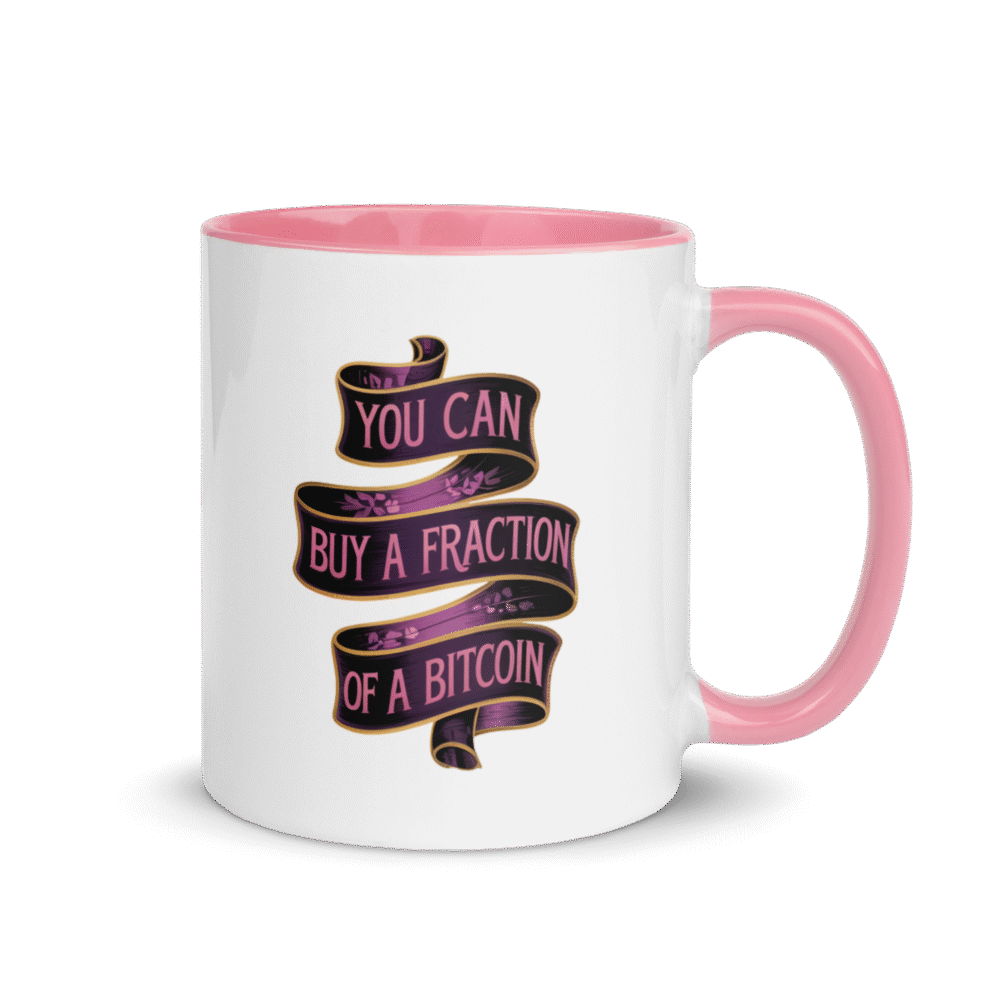 white ceramic mug with color inside pink 11 oz right 687bdc955a606 - You Can Buy a Fraction of a Bitcoin Mug