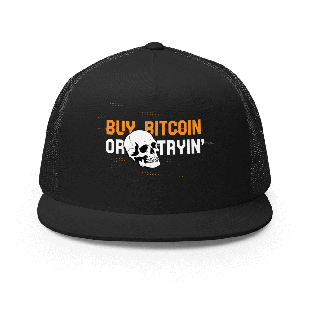 5 panel trucker cap black front 68a48429ea11d - Buy Bitcoin or Die Tryin' Trucker Cap