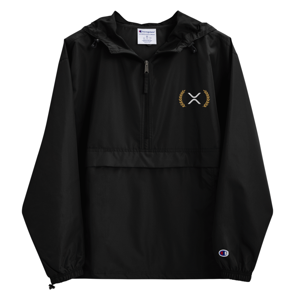embroidered champion packable jacket black front 68ae01b8e052e - XRP: Laurel Leaves Embroidered Champion Packable Jacket