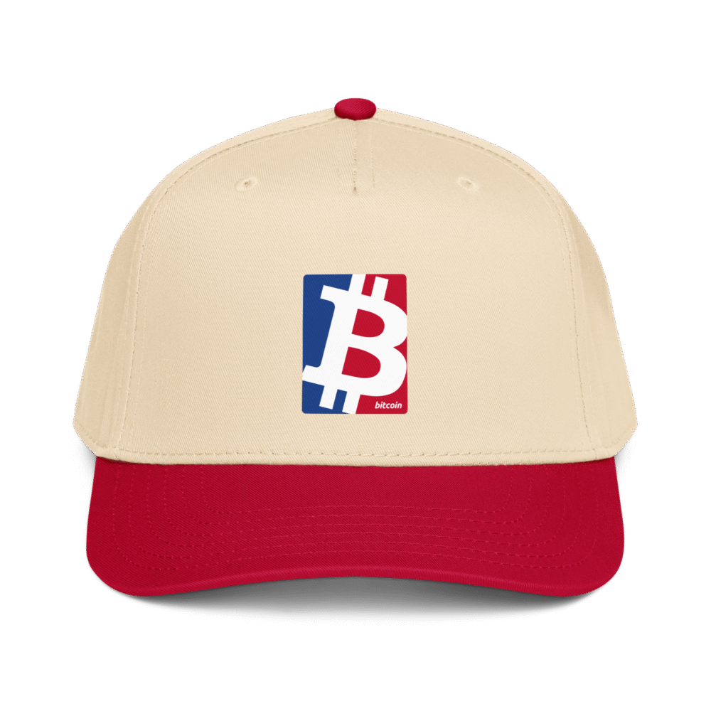 Bitcoin Sports 5 Panel Cap - 5 Panel Mid Profile Baseball Cap Red Natural Front 68D1B826Eea14