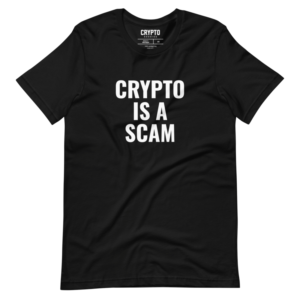 Crypto Is A Scam T-Shirt - Unisex Staple T Shirt Black Front 68C426B926431