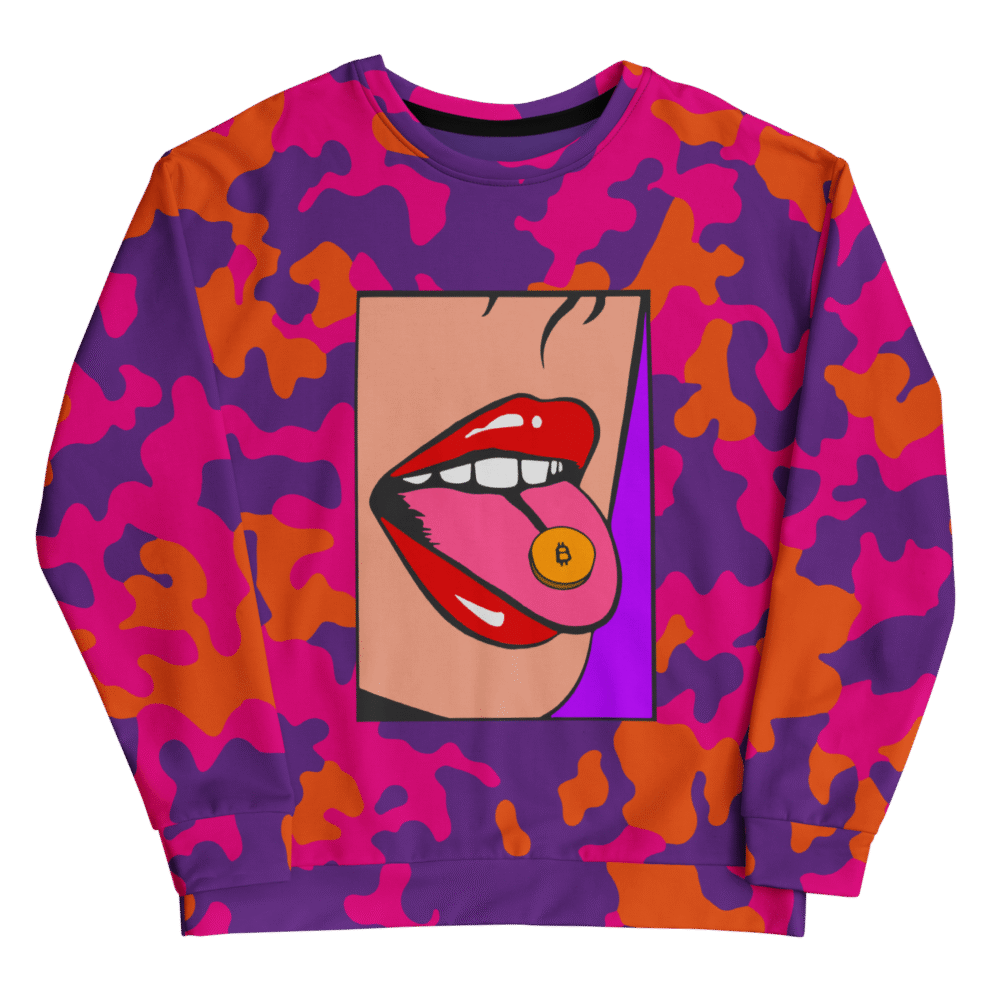 Bitcoin Pill X Camouflage Sweatshirt - All Over Print Recycled Unisex Sweatshirt White Front 68Ed4092C49B7
