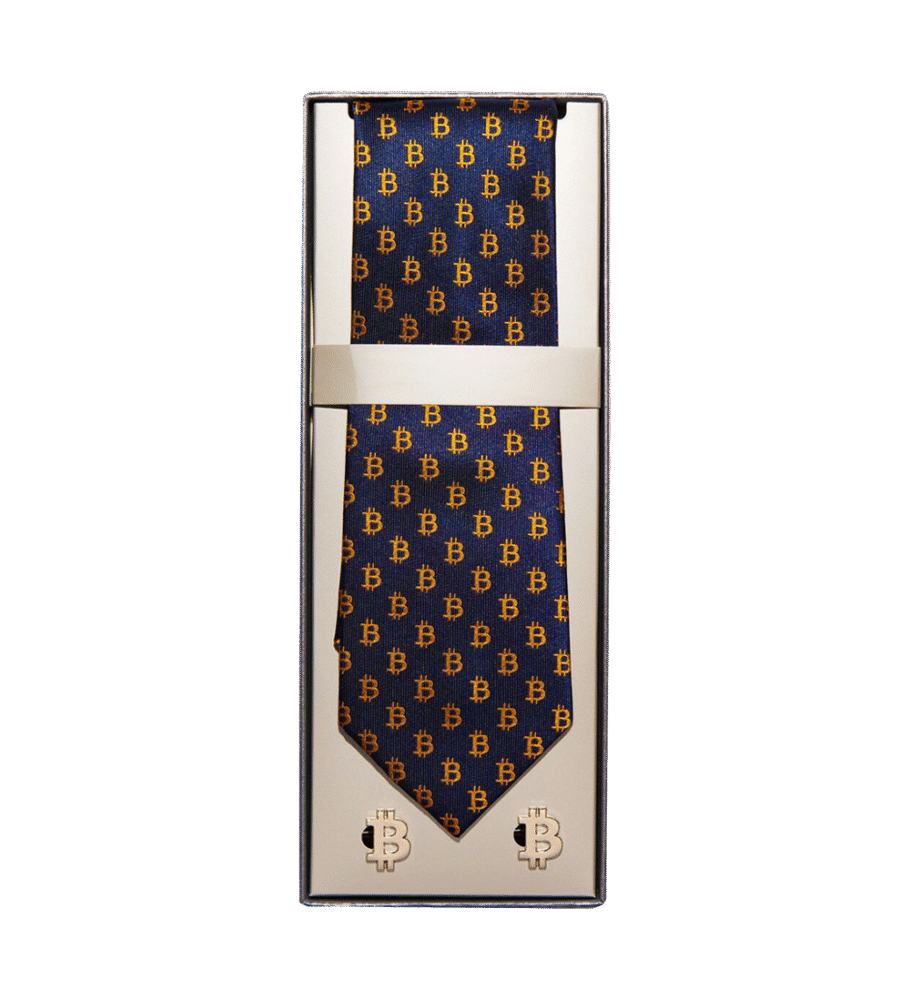 Bitcoin Silk Tie – Navy Blue - Bitcoin Navy Blue Silk Tie With Cufflinks