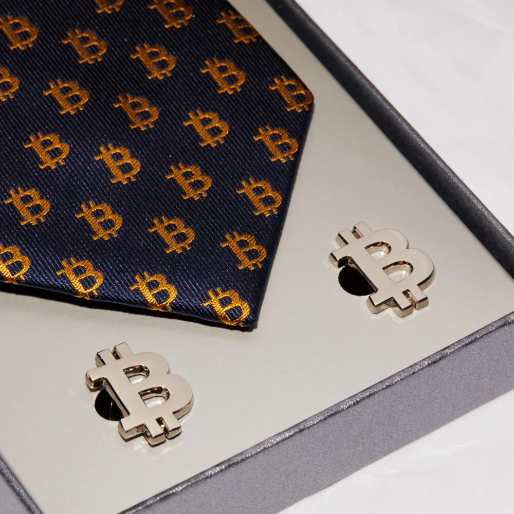 Bitcoin Silk Tie – Navy Blue - Image 4