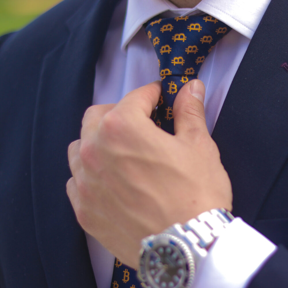 Bitcoin Silk Tie – Navy Blue