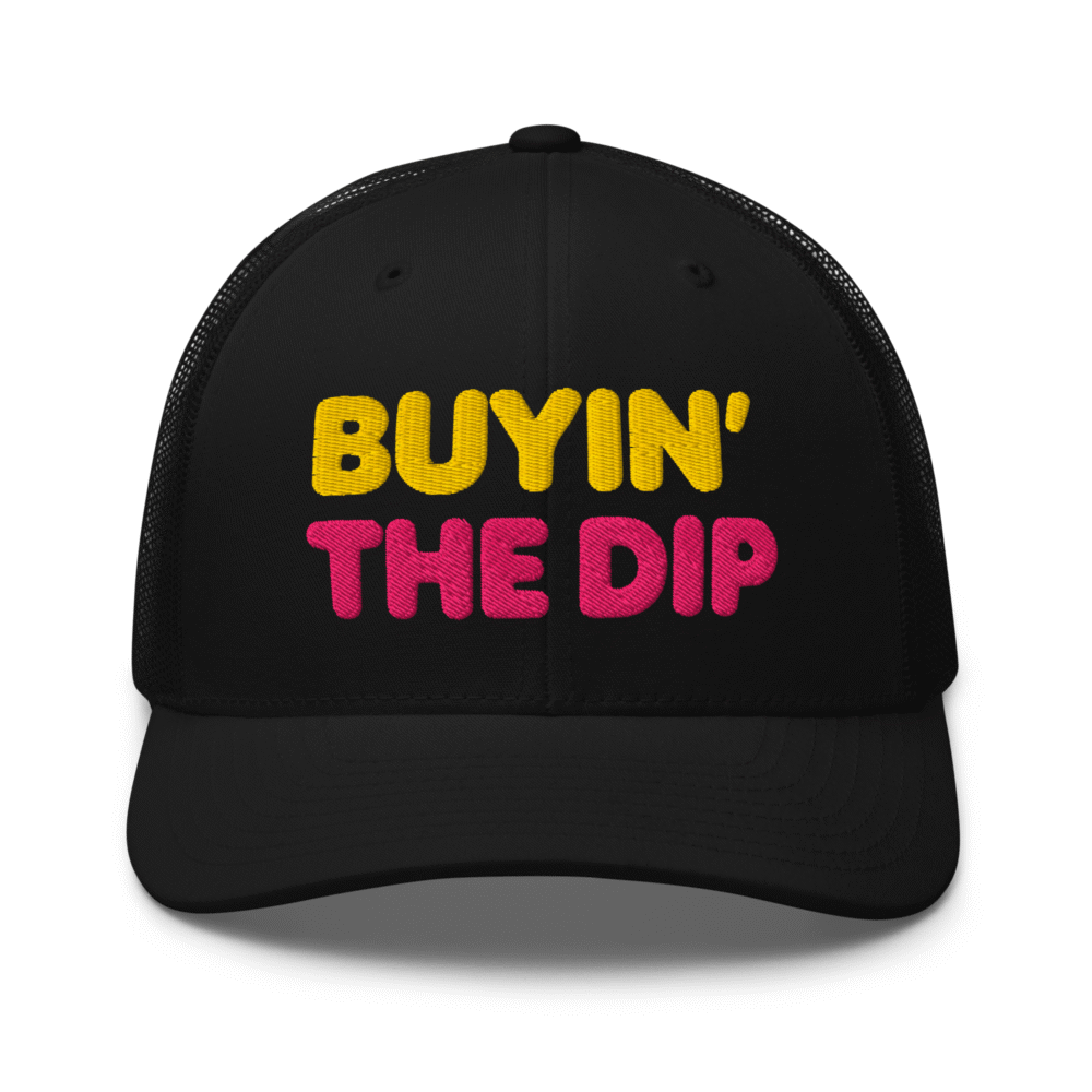 Buyin' The Dip Trucker Cap - Retro Trucker Hat Black Front 6900C28C37Ccd