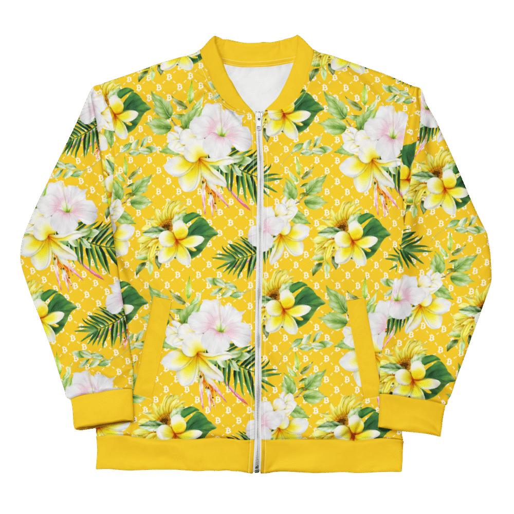 Bitcoin Aloha Ii Bomber - All Over Print Unisex Bomber Jacket White Front 690A369832Cb7