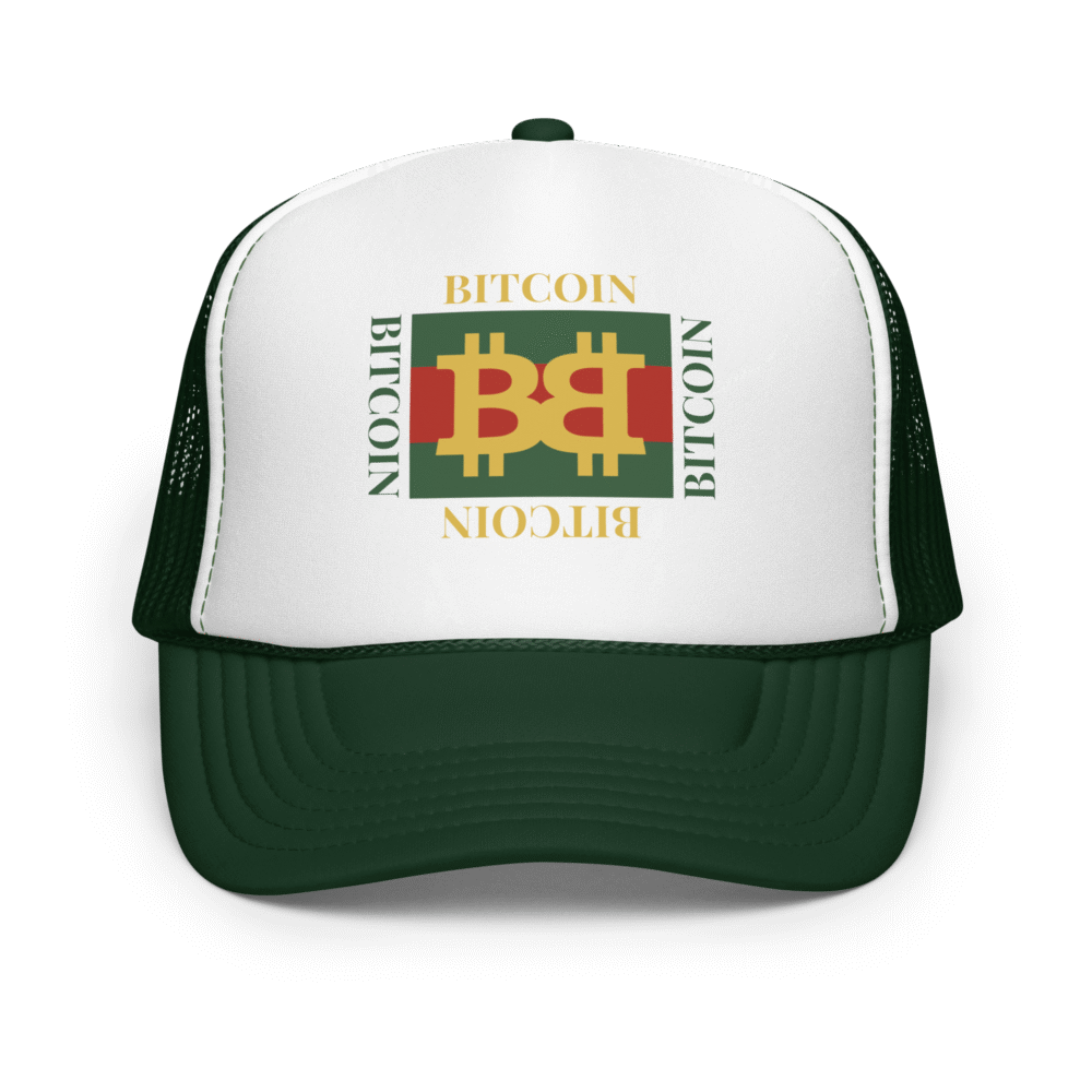 Bitcoin Fashion Foam Trucker Hat - Foam Trucker Hat Dark Green White Dark Green One Size Front 6908A025390Ed
