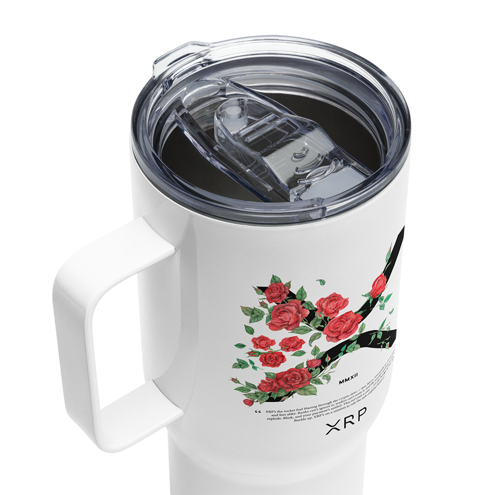 XRP & Roses Travel Mug With a Handle