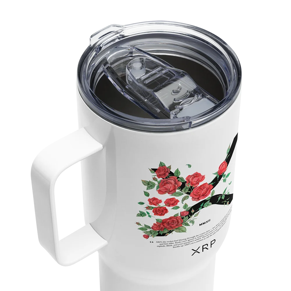 XRP & Roses Travel Mug With a Handle - Image 6
