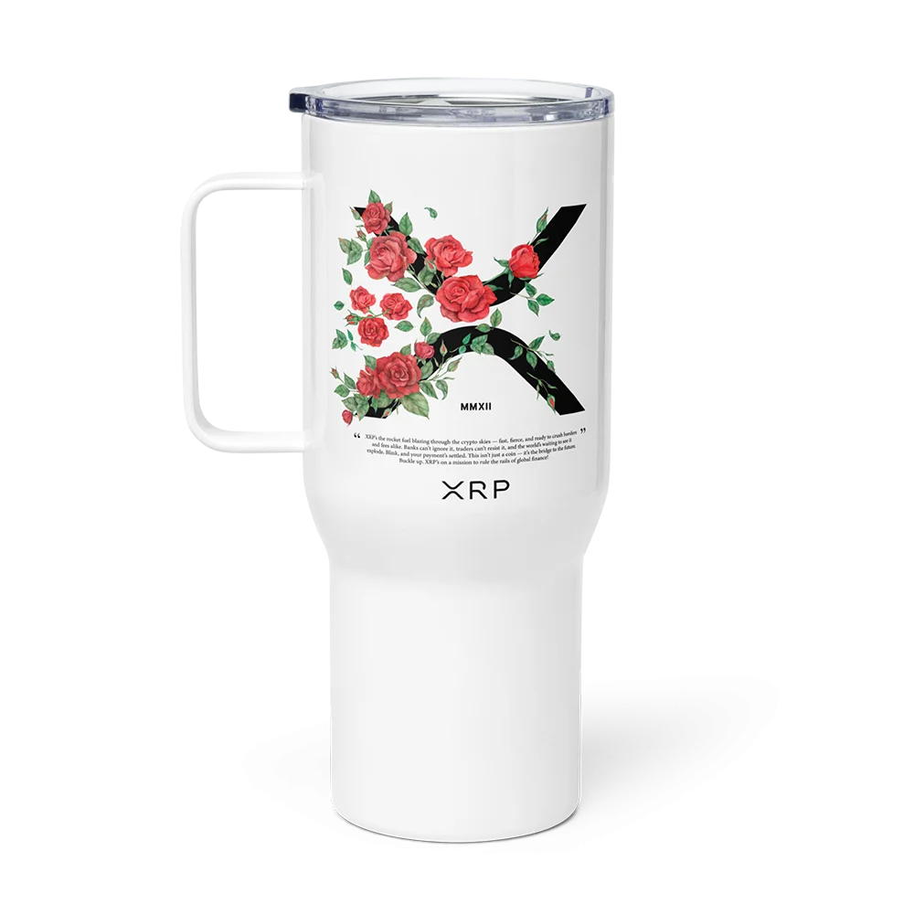 XRP & Roses Travel Mug With a Handle - Image 5