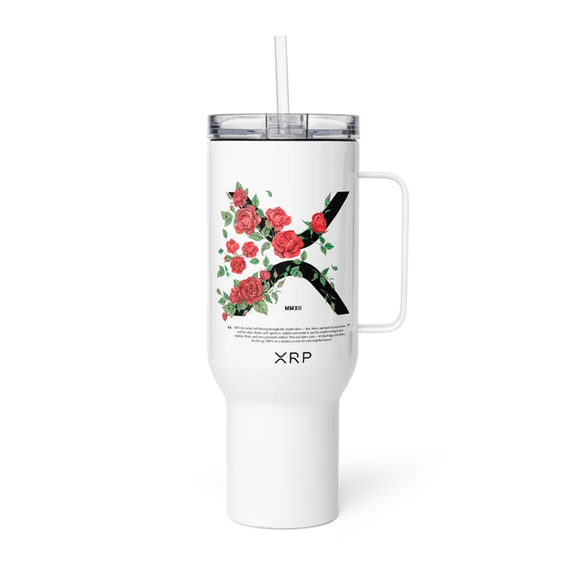 XRP & Roses Travel Mug With a Handle