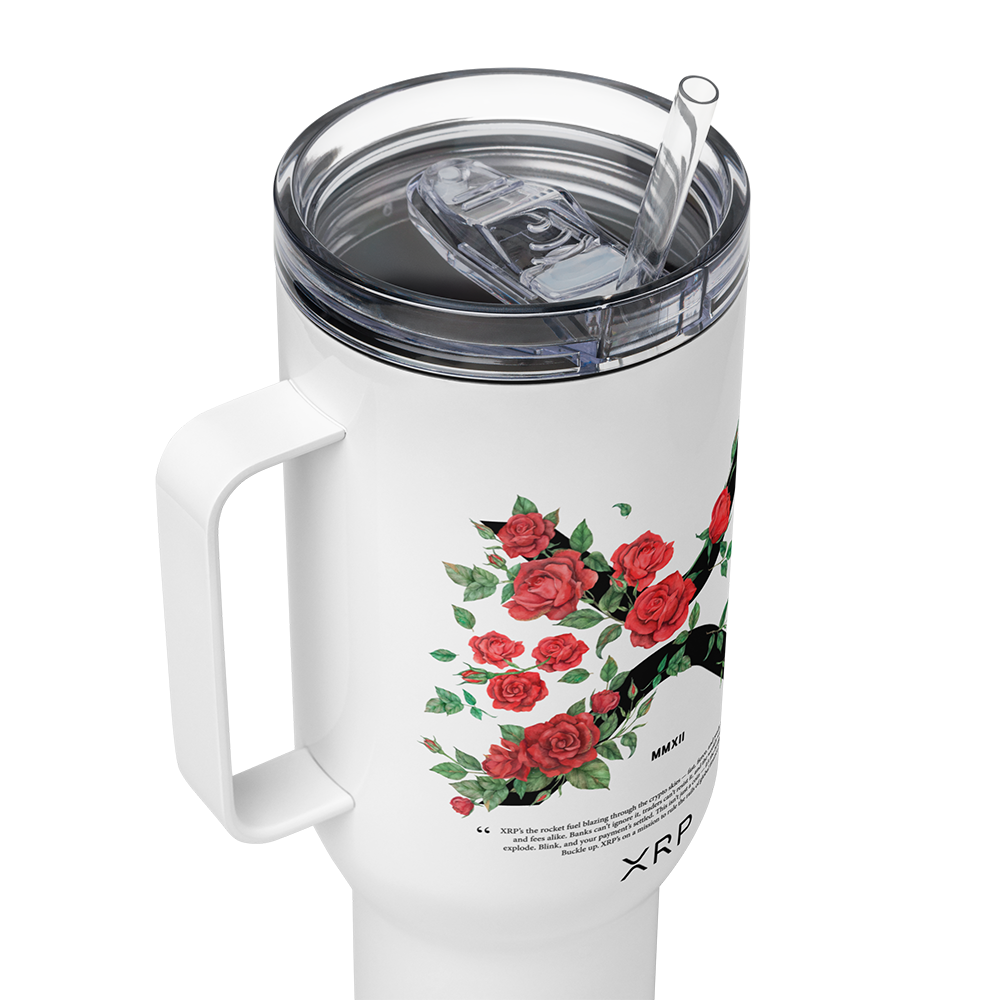 XRP & Roses Travel Mug With a Handle