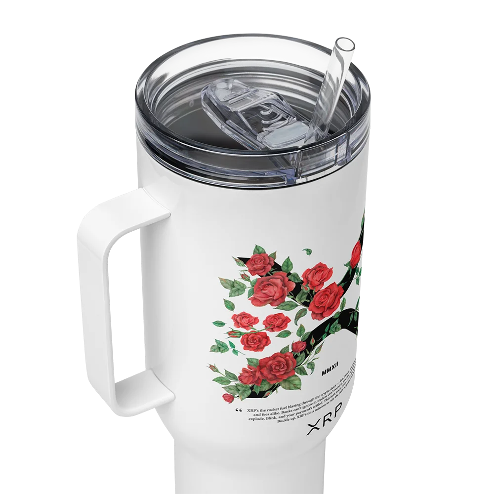 XRP & Roses Travel Mug With a Handle - Image 3