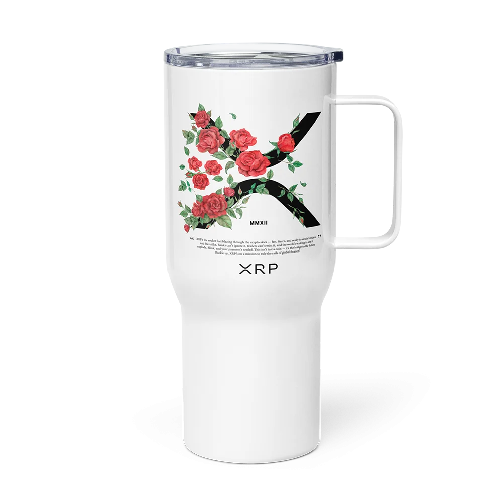 XRP & Roses Travel Mug With a Handle - Image 4