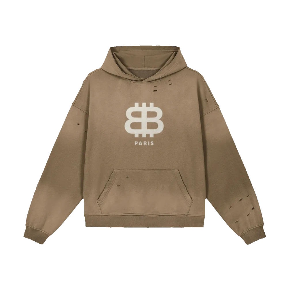 Bitcoin Paris Sun Faded Distressed Hoodie