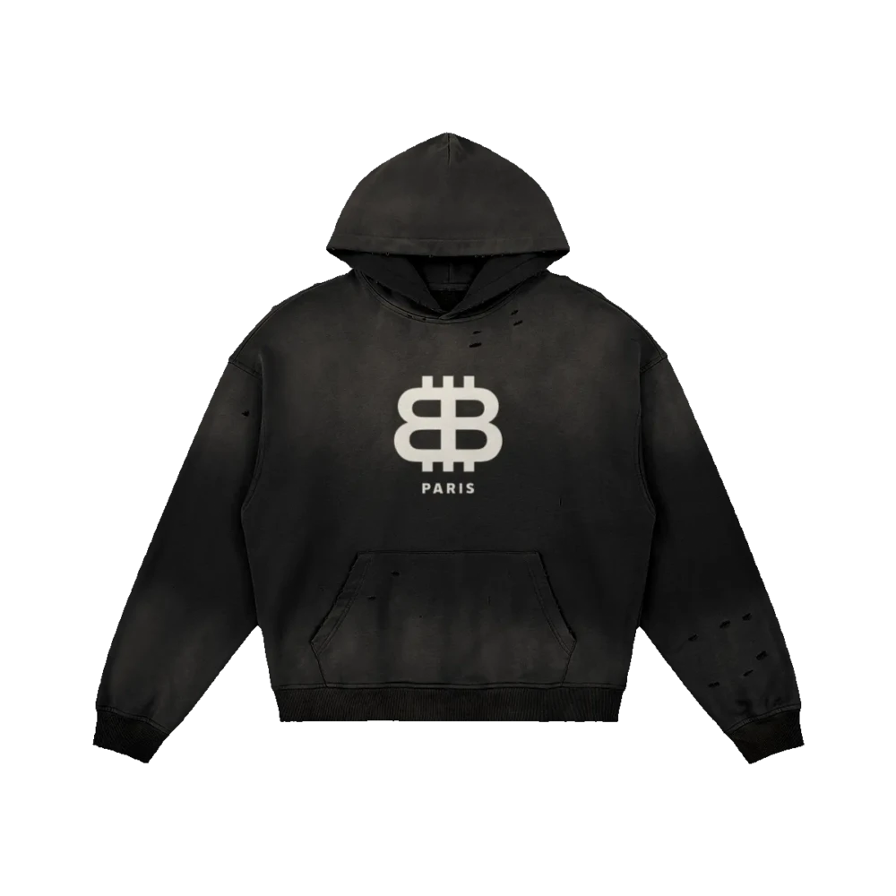 Bitcoin Paris Sun Faded Distressed Hoodie