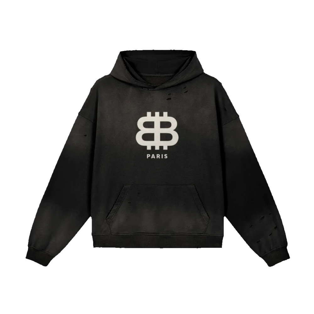 Bitcoin Paris Sun Faded Distressed Hoodie