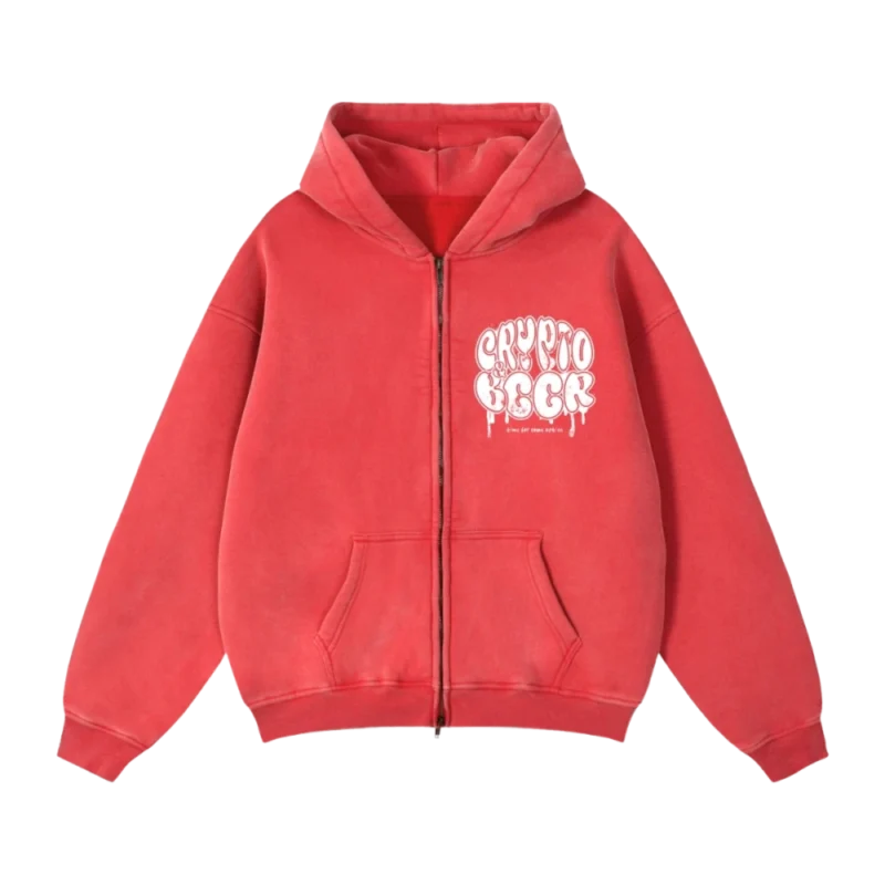Crypto & Beer Zip-Up Boxy Fleece Hoodie
