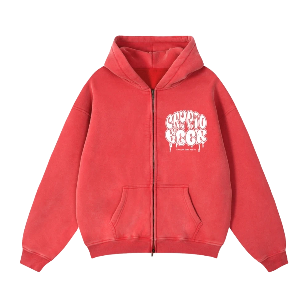 Crypto & Beer Zip-Up Boxy Fleece Hoodie