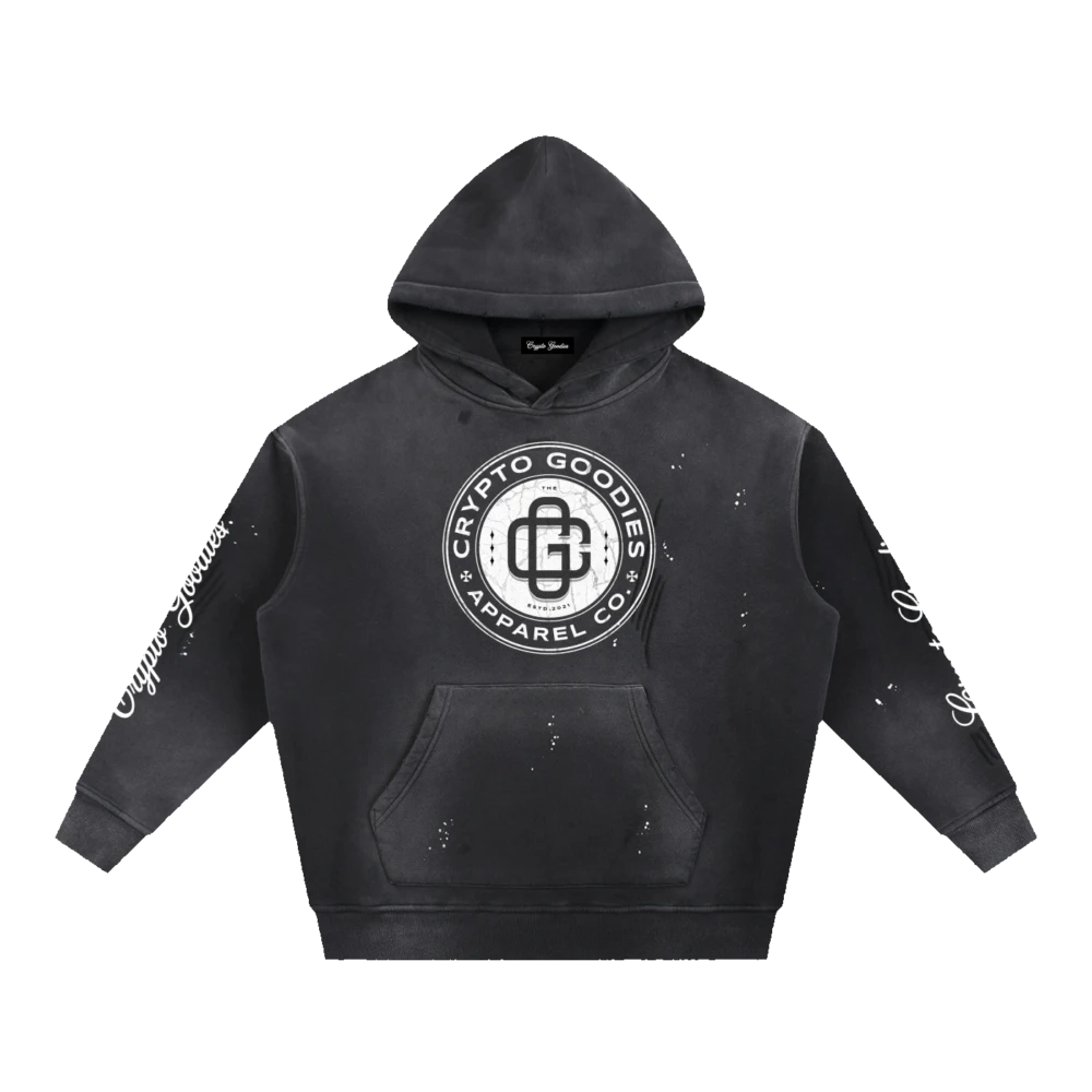 Crypto Goodies Vintage Washed Frayed Fleece Hoodie