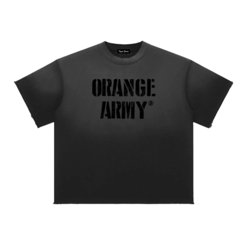 Orange Army Sun Fade Raw Edge Oversized T-Shirt