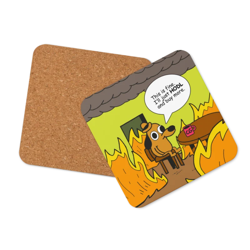 This Is Fine Meme Cork-Back Coaster