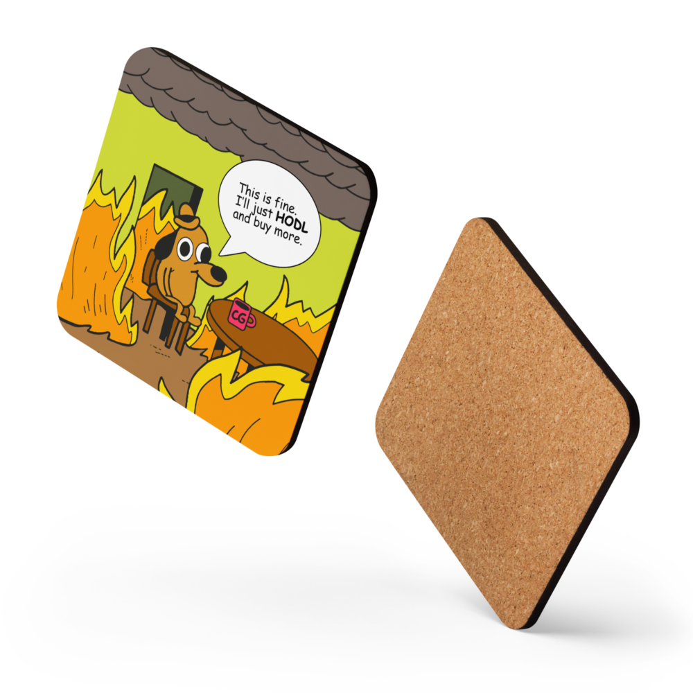 This Is Fine Meme Cork-Back Coaster