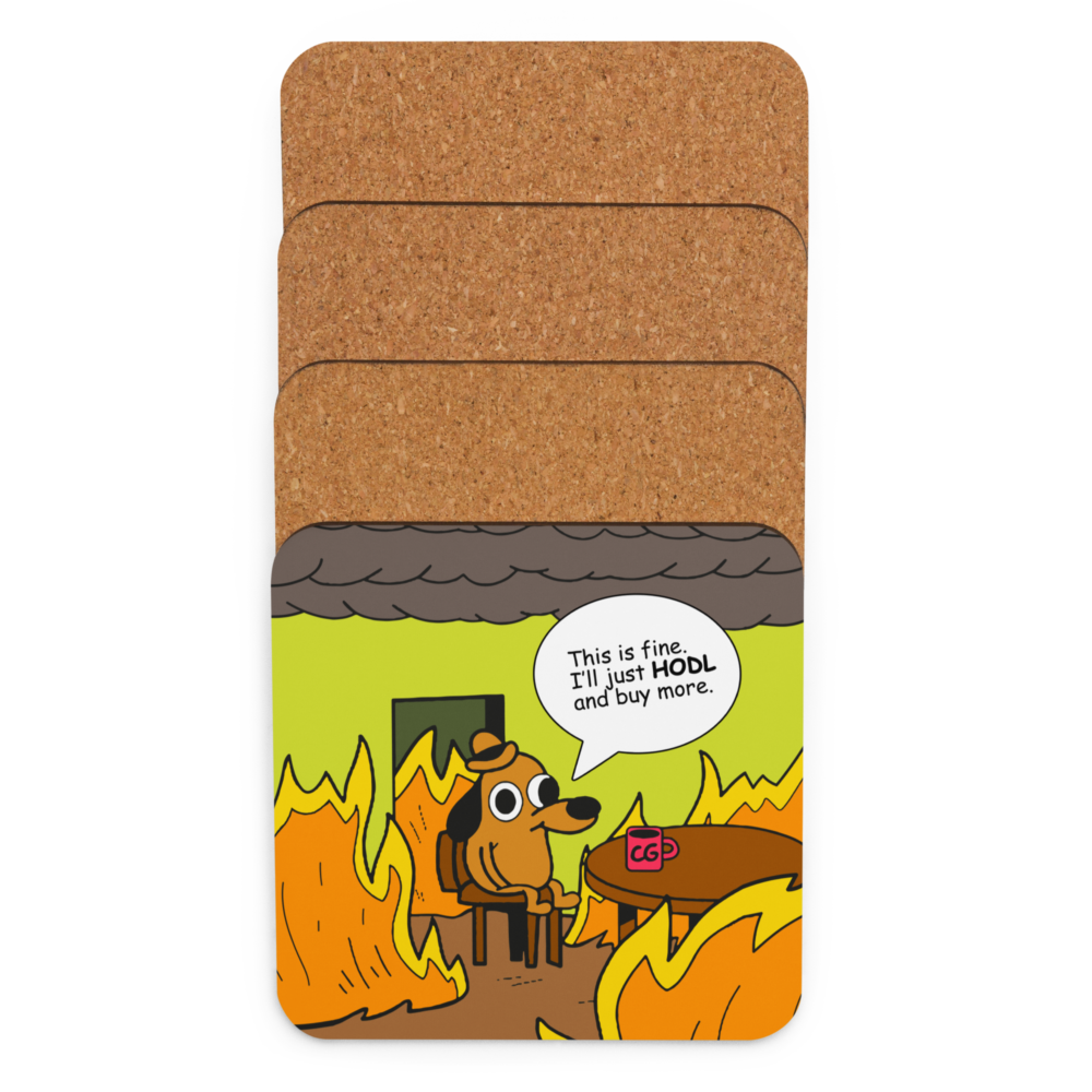 This Is Fine Meme Cork-Back Coaster