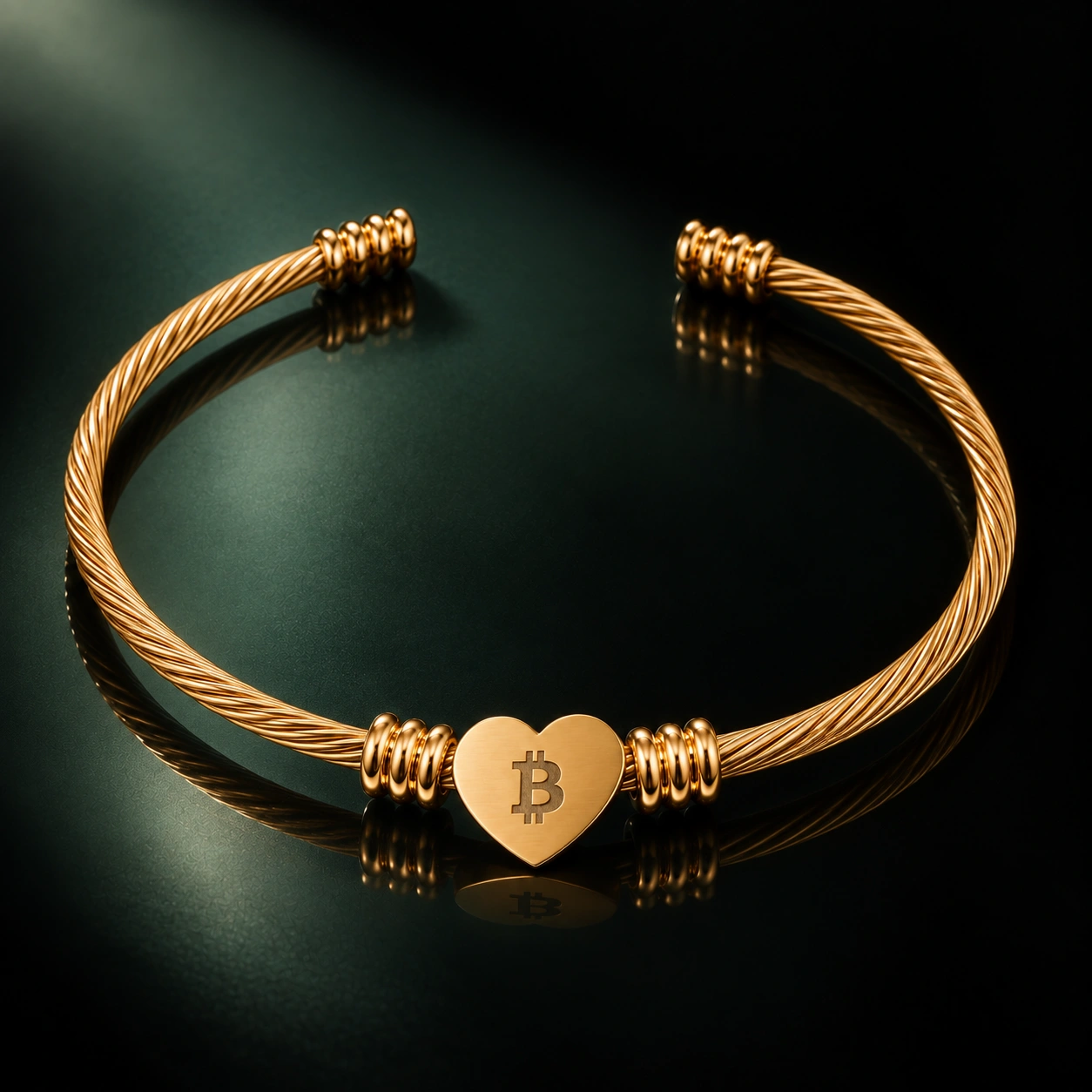 Bitcoin Heart Cuff Bracelet