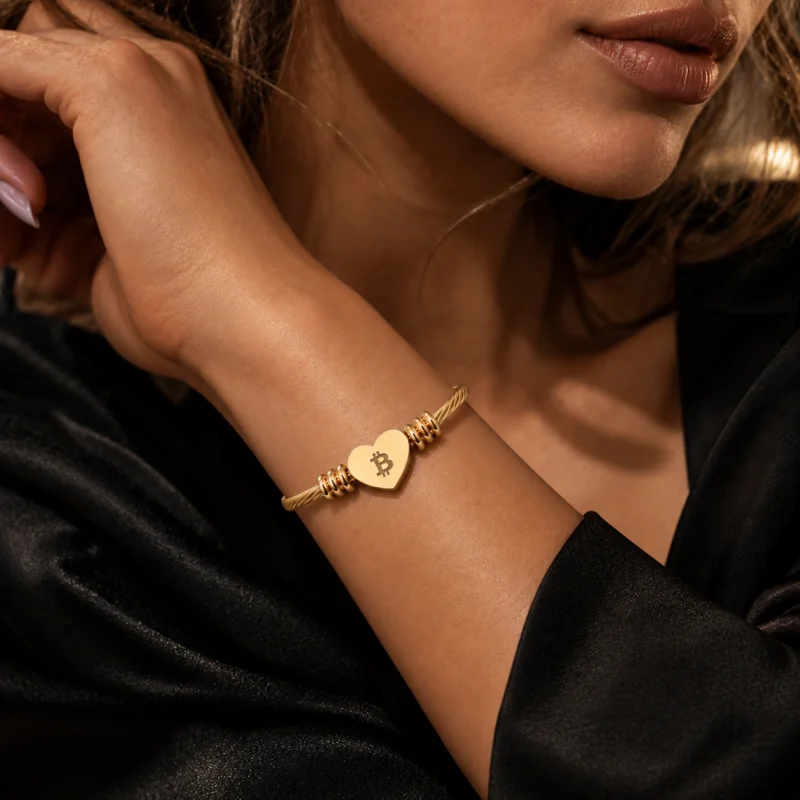 Bitcoin Heart Cuff Bracelet - Image 4