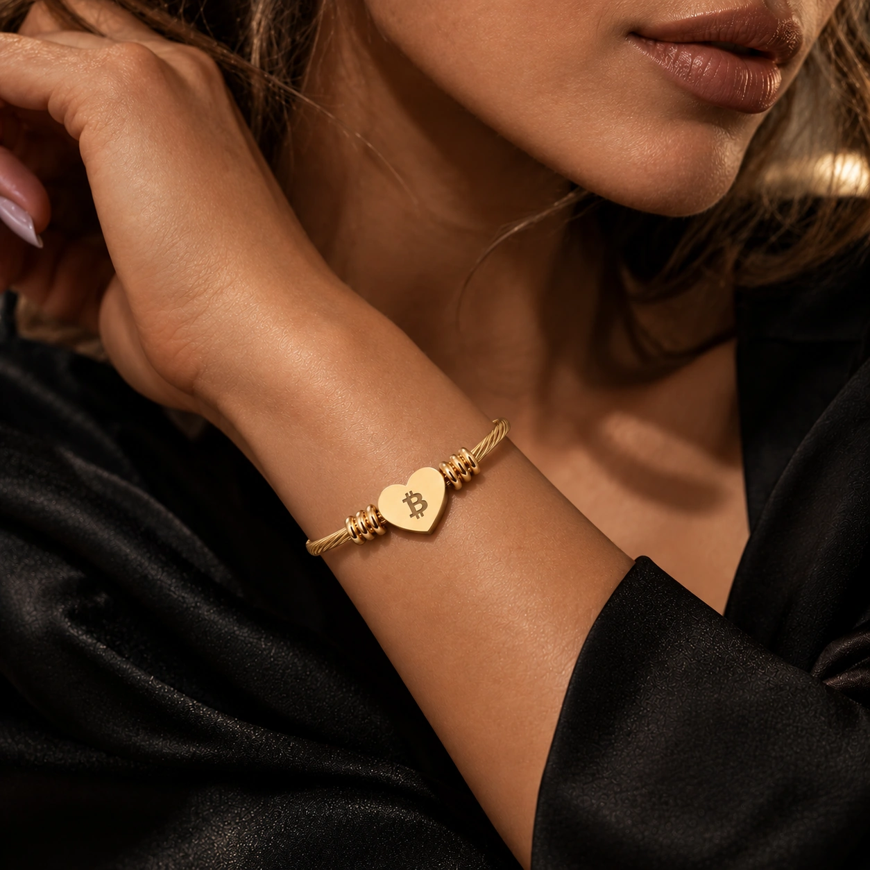 Bitcoin Heart Cuff Bracelet