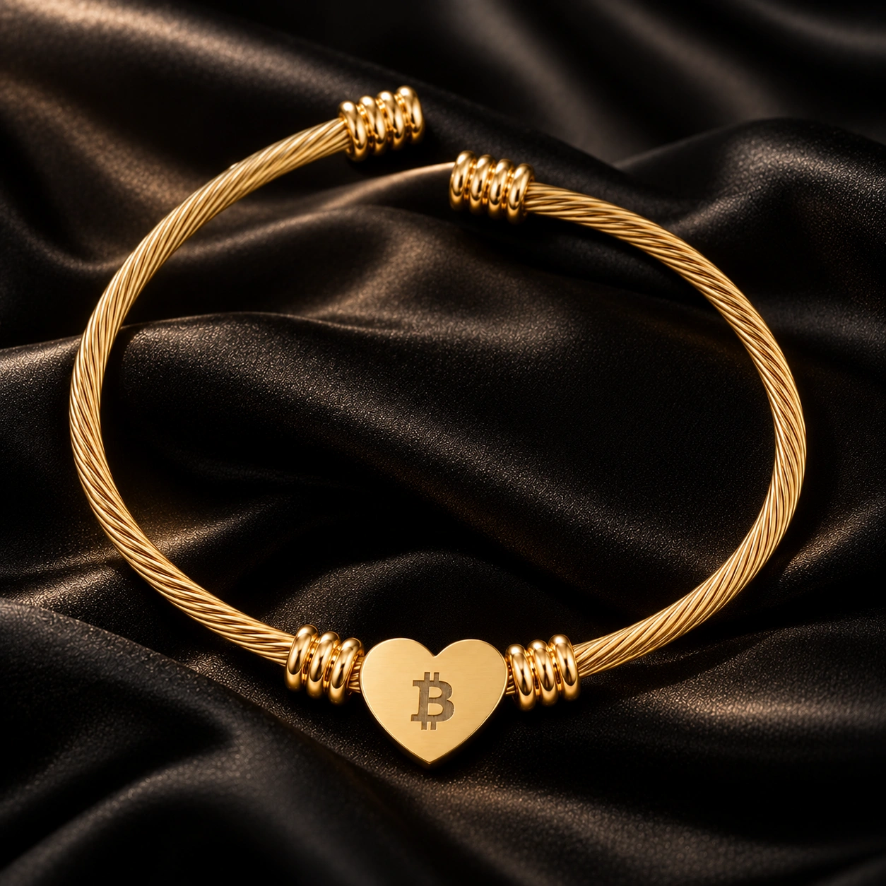 Bitcoin Heart Cuff Bracelet