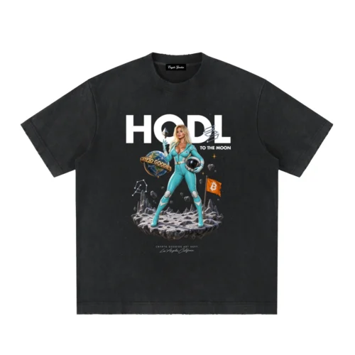 HODL To The Moon Heavyweight Vintage Washed Frayed T-Shirt