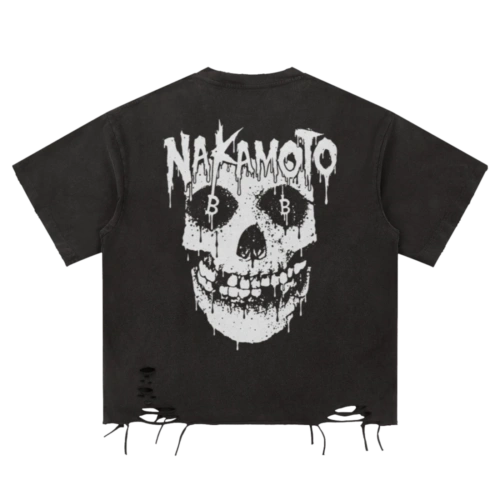 Nakamoto Skull Washed Black Distressed Tee