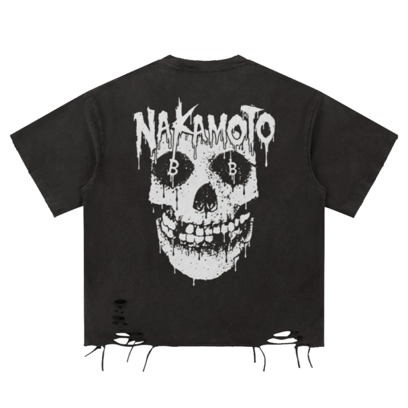 Nakamoto Skull Washed Black Distressed Tee - Image 2