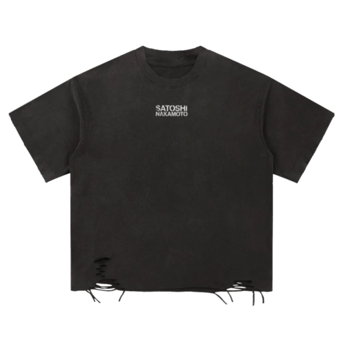 Nakamoto Skull Washed Black Distressed Tee