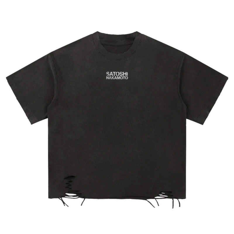 Nakamoto Skull Washed Black Distressed Tee
