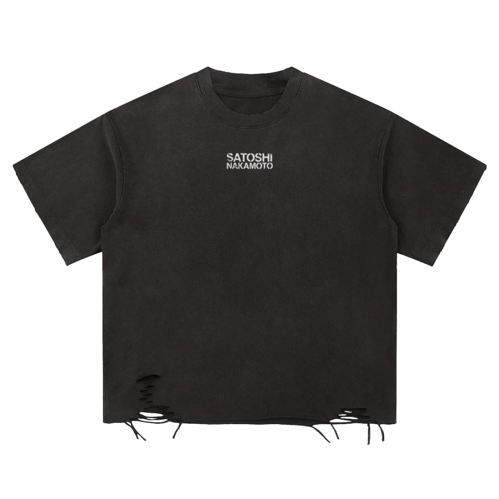 Nakamoto Skull Washed Black Distressed Tee